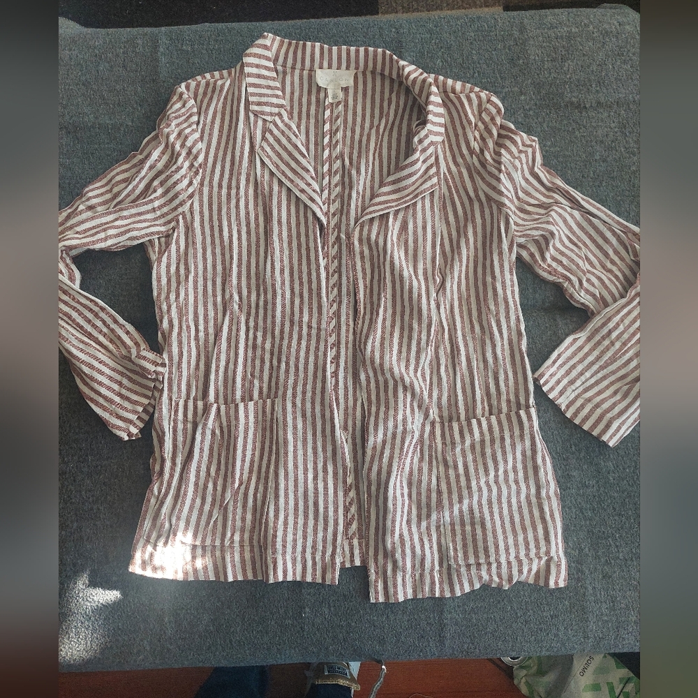 NWOT‎ Caslon cream and brown striped linen blazer size large